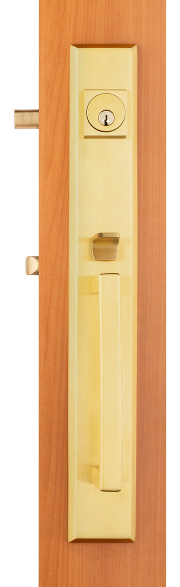 EAGH700DLUS4 Rockwell Premium Lumina Solid Brass Entry Door Handle Set with Delta lever in Brushed Brass Finish for 5-1/2" Double Bore